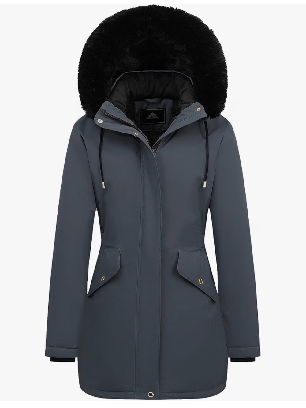 Women's Insulated Ski Parka with Faux Fur Hood - Slate Black